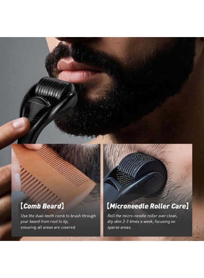 jalan Men Beard Care Set Beard Growth Kit (60g Care Cream + 2×30ml Beard Oil + Comb + Microneedle Roller + Storage Bag) Complete Beard Styling & Grooming Kit for Men - Image 3